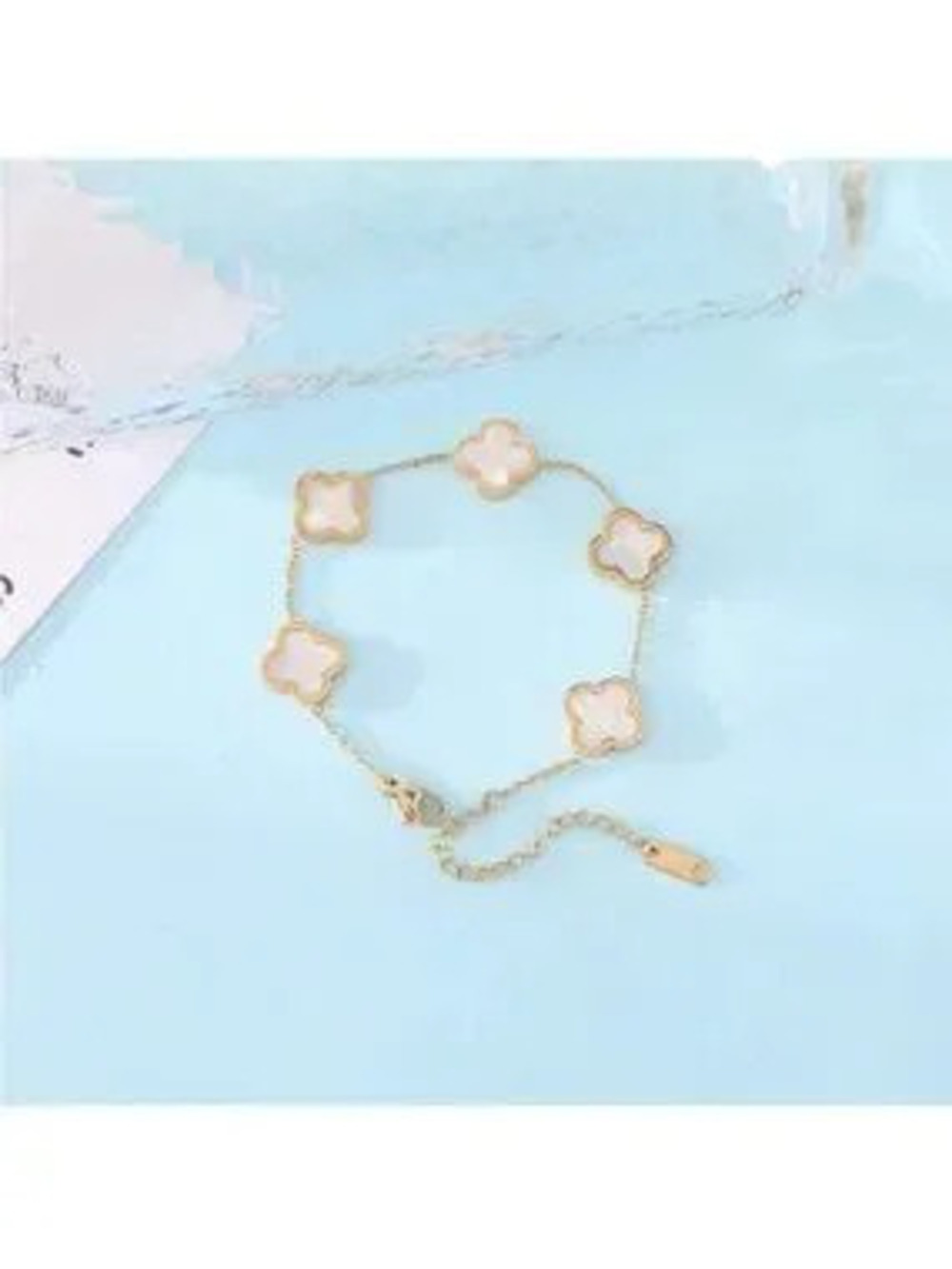 Gold 18k Gold Plated Titanium Clover Charm Bracelet